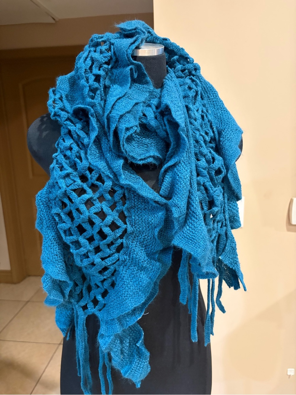 Teal Knit Fringe Decorative Throw Scarf - Home Accents